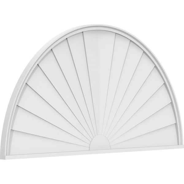 Ekena Millwork 70 in. W x 35 in. H x 2 in. P Half Round Sunburst Signature Urethane Pediment, Primed Tan