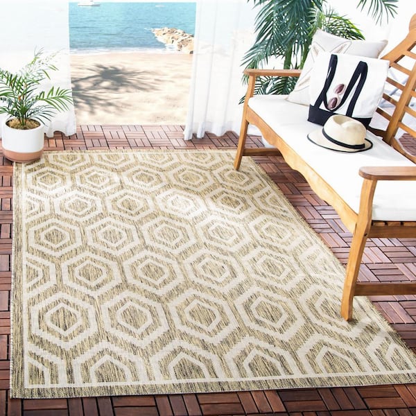 Courtyard Brown/Bone 5 ft. x 8 ft. Geometric Indoor/Outdoor Patio  Area Rug