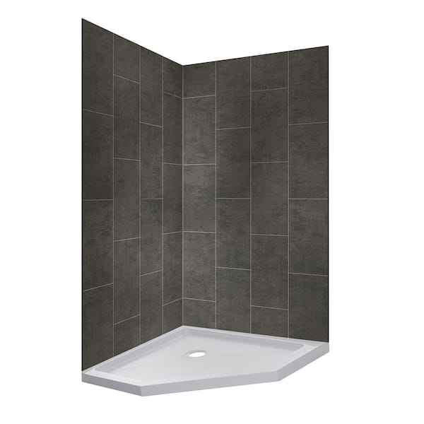 CRAFT + MAIN JETCOAT 42 in. x 42 in. x 78 in. 3-Piece Shower Kit in Slate 36 in. x 36 in. Neo Angle Base in White