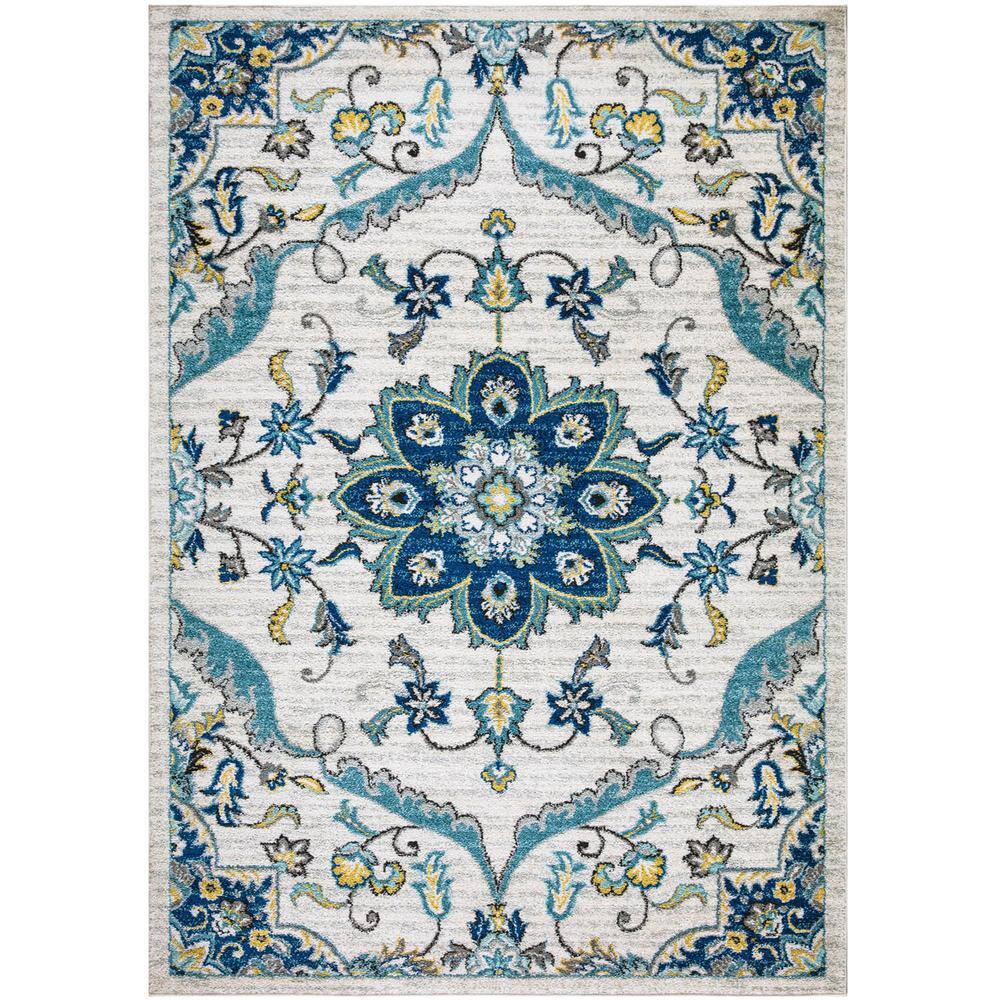 LNC Mizuki Oriental Medallion Cream/Cyan 5 ft. x 7 ft. Indoor Rectangle ...