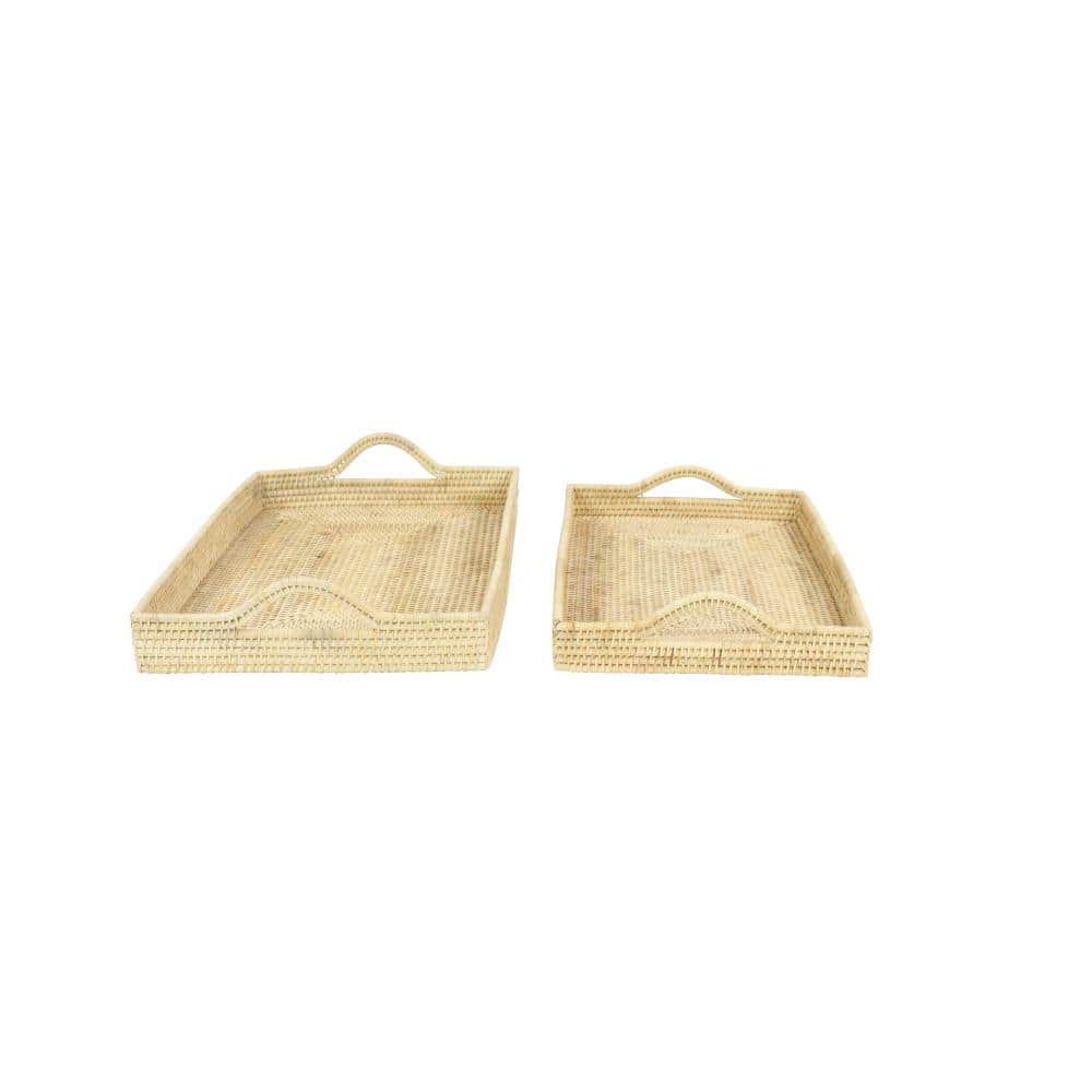 Bohemian Light Brown Rattan Rectangular Tray Set of 2