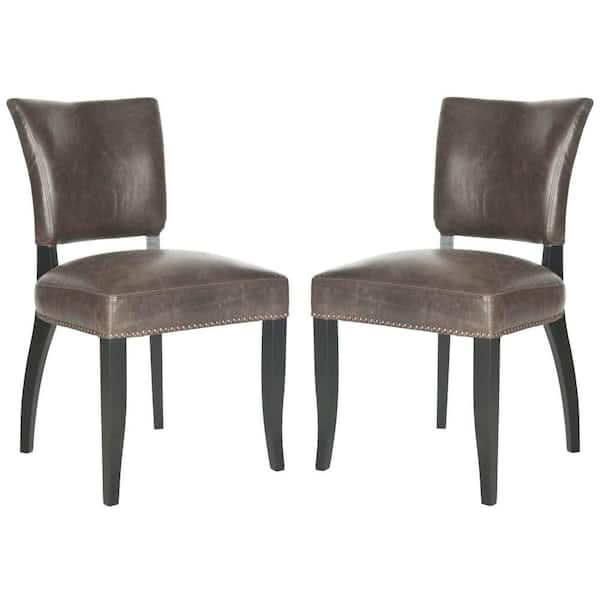 SAFAVIEH Desa Brown/Black Leather Side Chair (Set of 2)
