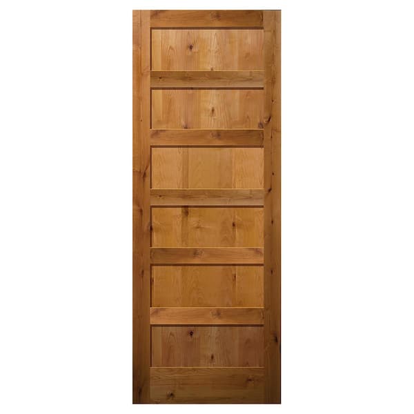 Builders Choice 36 in. x 96 in. 6-Panel Shaker Solid Core Unfinished Knotty Alder Wood Interior Door Slab