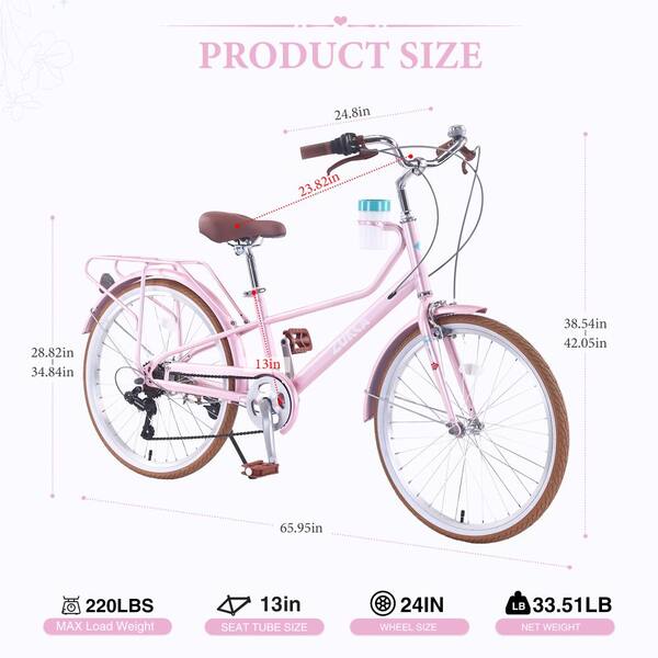 Tenleaf Women's 24 Inch Step-Through Cruiser Bike with 6-Speed