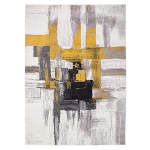 Modern Contemporary Abstract Gold 3 ft. 3 in. x 5 ft. Indoor Area Rug