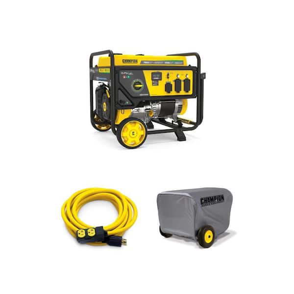 7850/6250-Watt Dual Fuel Generator with CO Shield, Cover and 25 ft. Generator Cord Combo
