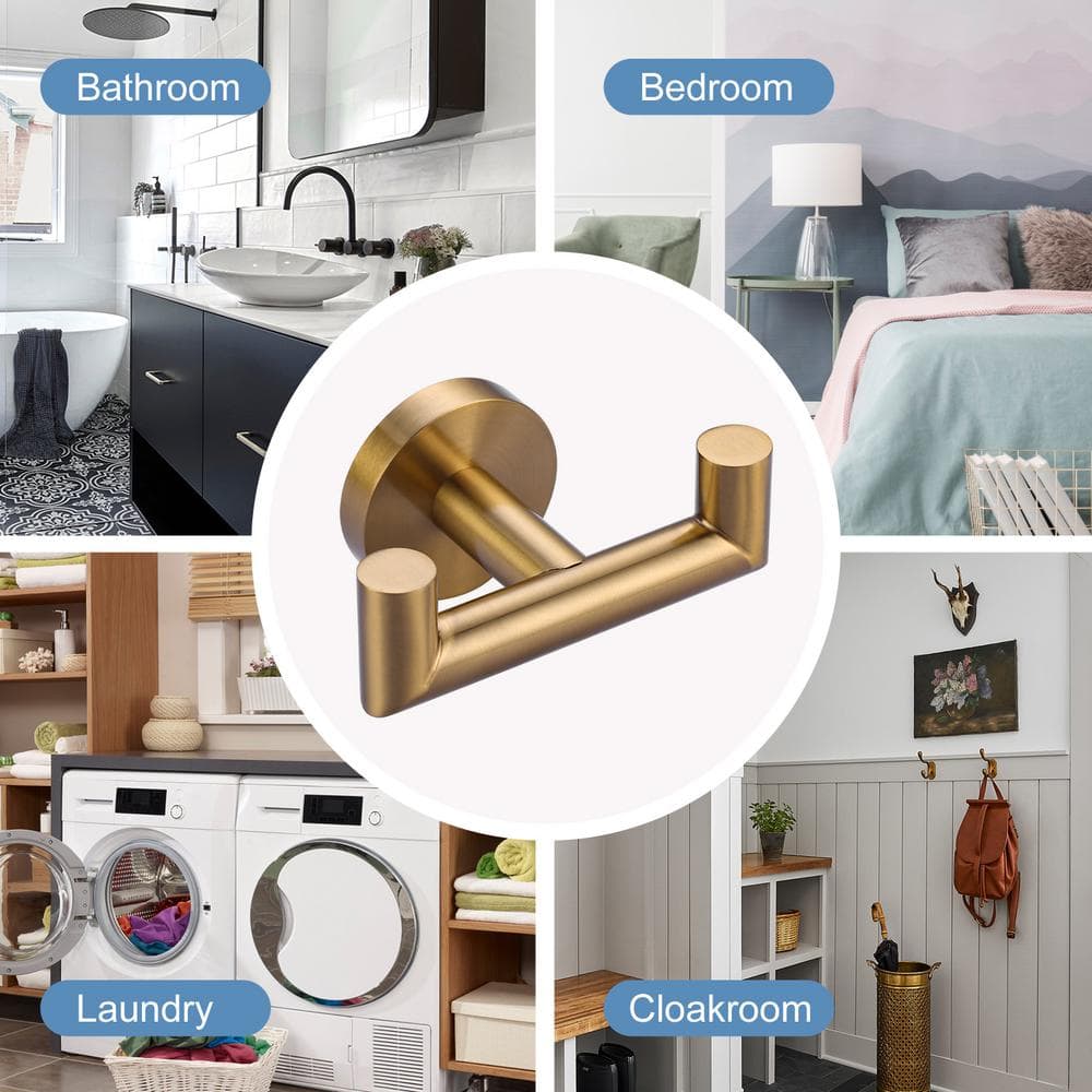 Brushed Gold Stainless Steel Double J-Hook Wall Mount