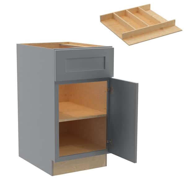 Home Decorators Collection Newport 18 in. W x 24 in. D x 34.5 in. H Assembled Plywood Base Kitchen Cabinet in Pearl Gray with Utility Soft Close RH