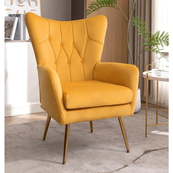 US Pride Furniture Agne 28.3 in. Wide Tufted Velvet Wingback Chair Mustard C357