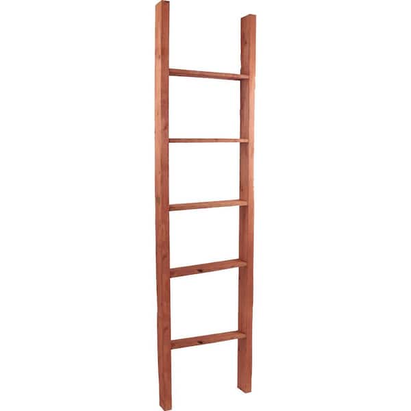 Ekena Millwork 19 in. x 72 in. x 3 1/2 in. Barnwood Decor Collection Salvage Red Vintage Farmhouse 5-Rung Ladder