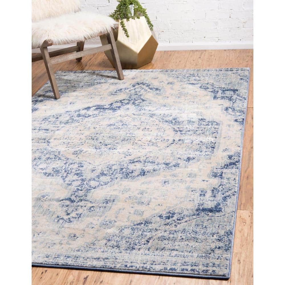 Oxfordshire Braided Edge 8' x 10' Blue Medallion Synthetic Rug
