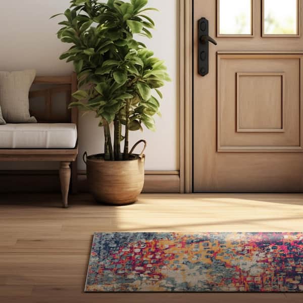 Savannah 2 ft.  x 30 ft. Boho Indoor Runner Rug, Yellow Blue, Abstract