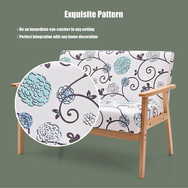 Modern Fabric Loveseat Sofa Couch Upholstered 2-Seat Wood Armchair Blue Floral 
