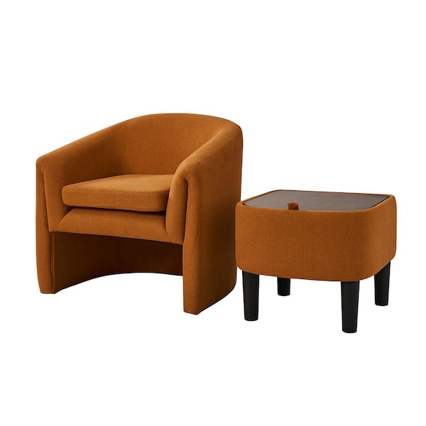 JAYDEN CREATION Zachary Orange Modern Upholstered Armchair with Storable Ottoman and Removable Cushion