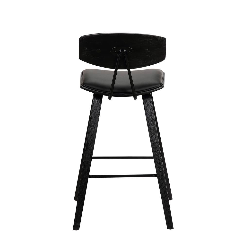 Fox 25.5" Black Faux Leather Counter Stool with Brushed Wood