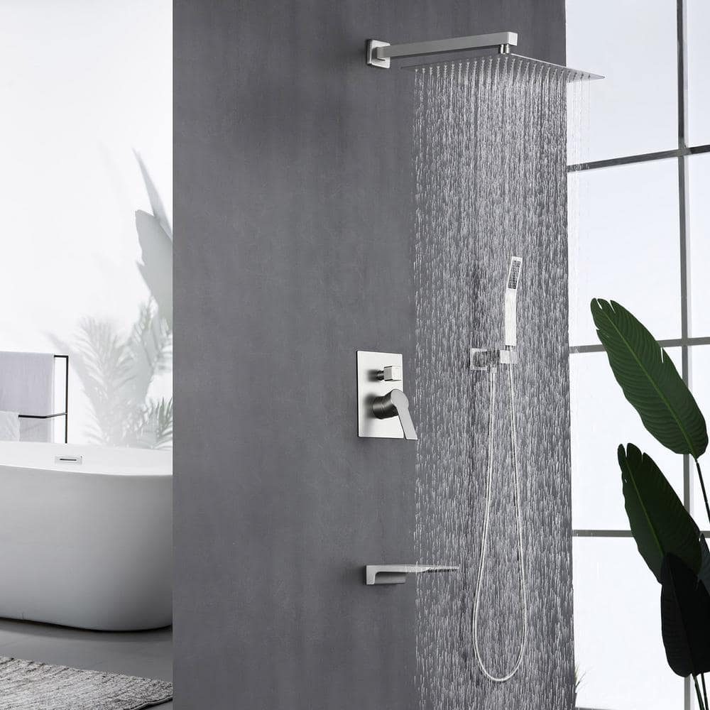 Brushed Nickel 10" Rain Shower Faucet Set with Handheld
