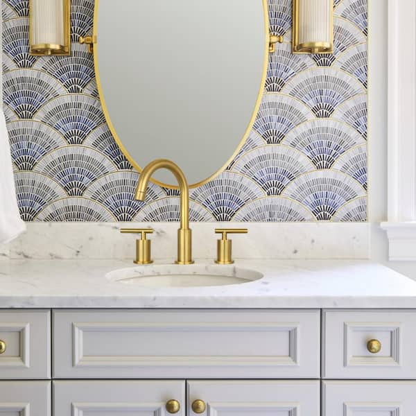 8 in. Widespread 2-Handle Mid-Arc Bathroom Faucet in Brass Gold