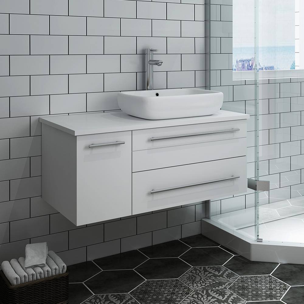 Lucera 36" White Wall Mounted Single Vessel Sink Vanity
