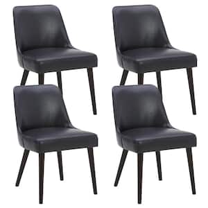 Leo Black Mid-Century Modern Dining Chairs with PU Leather Seat and Wood Legs for Kitchen and Dining Room (Set of 4)