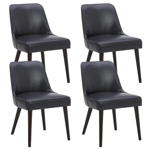 Spruce & Spring Leo Black Mid-Century Modern Dining Chairs with PU Leather Seat and Wood Legs for Kitchen and Dining Room (Set of 4)
