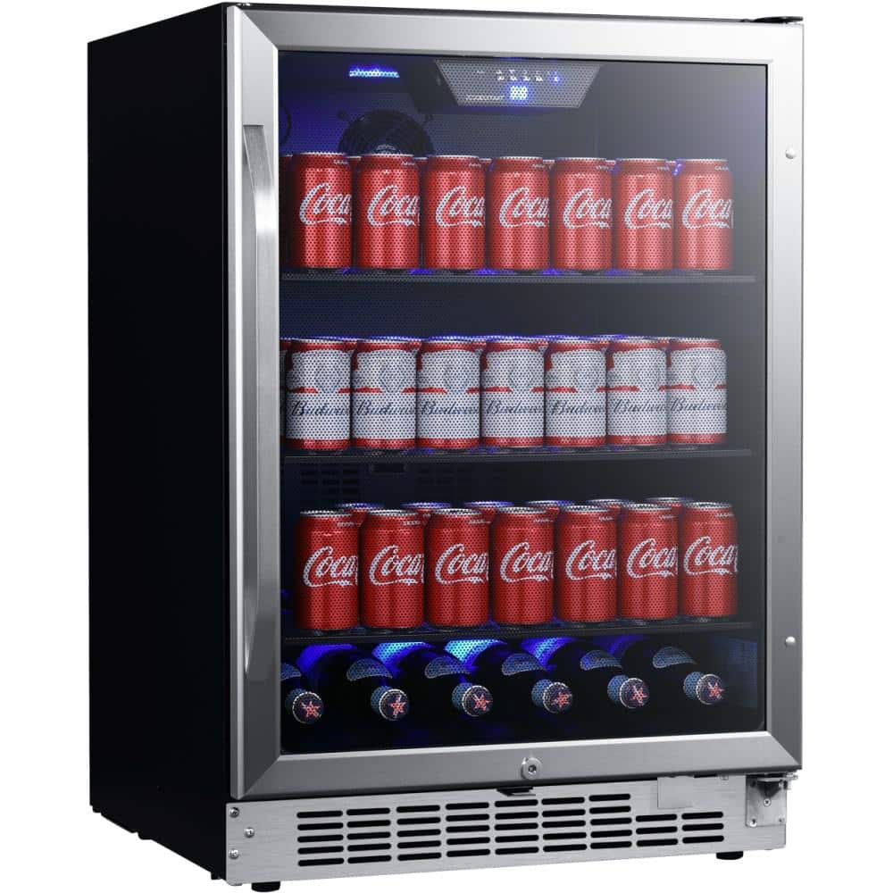 EdgeStar 24 in. 142  12 oz.  Can Built-in Beverage Cooler with Tinted Door and LED Lighting, Silver
