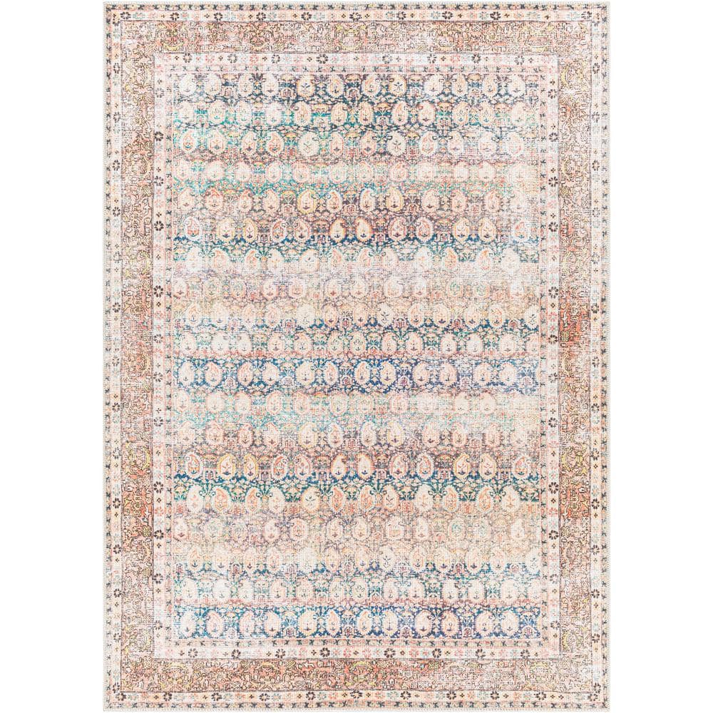 Kameron Aqua/Beige 5 ft. x 7 ft. Traditional Indoor Machine-Washable Area Rug price history on PriceWatchPro