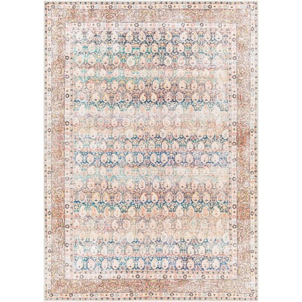 Livabliss Kameron Aqua/Beige 5 ft. x 7 ft. Traditional Indoor Machine-Washable Area Rug