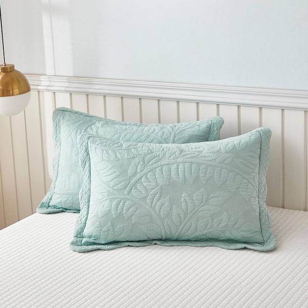 PJ Aruba Blue Cotton Embroidered Farmhouse King Size Pillow Protector
