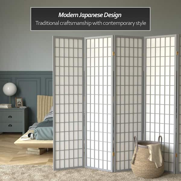 Oriental Furniture 6 ft. Grey Window Pane 6-Panel Room