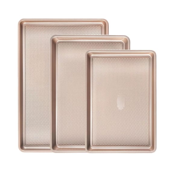 3-Set Baking Sheet Pan, Heavy Duty Cookie Sheets, Nonstick Half/Quarter/Jelly Roll Pans with Diamond Texture Pattern