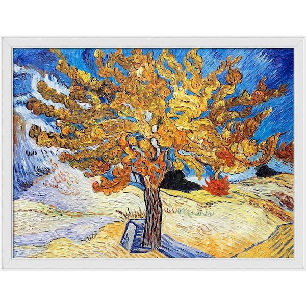 LA PASTICHE The Mulberry Tree by Vincent Van Gogh Galerie White Framed Nature Oil Painting Art Print 34 in. x 44 in.