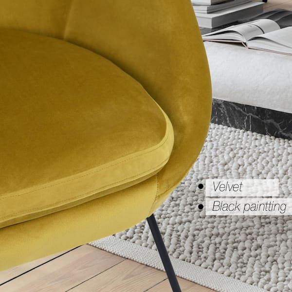 ANBAZAR Velvet Accent Chair, Club Armchair, Tufted Soft Cushion Leisure Chair, Metal Leg, Bedroom, Living Room, Salon, Yellow