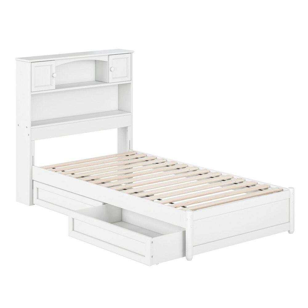 Hadley Walnut Brown Solid Wood Frame Twin Platform Bed with Panel Footboard and Storage Drawers - thumbnail 2