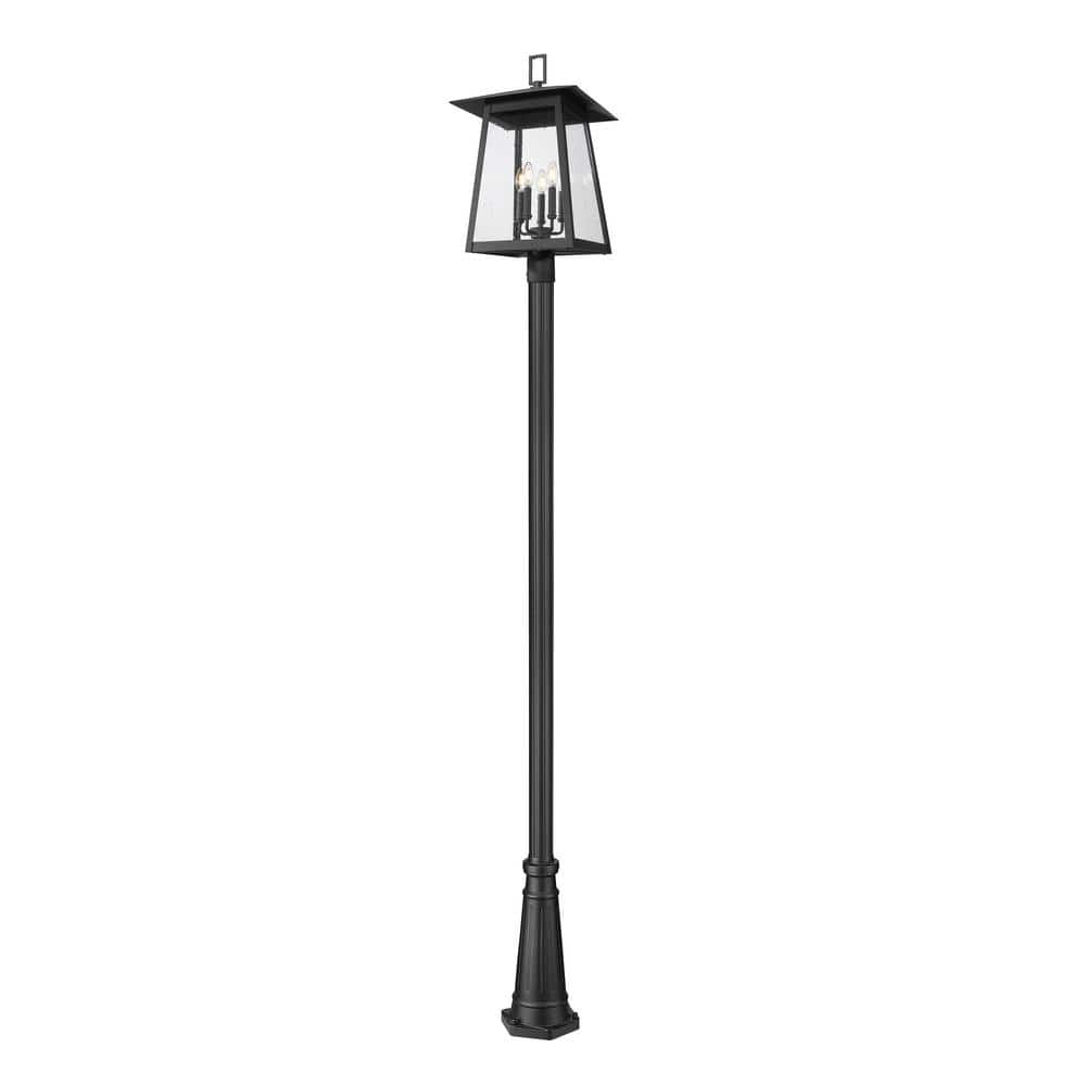 Rainer 5-Light Black Aluminum Hardwired Outdoor Marine Grade Post Light Set