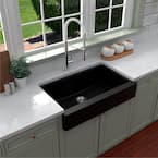 Retrofit Farmhouse/Apron-Front Quartz Composite 34 in. Single Bowl Kitchen Sink in Black