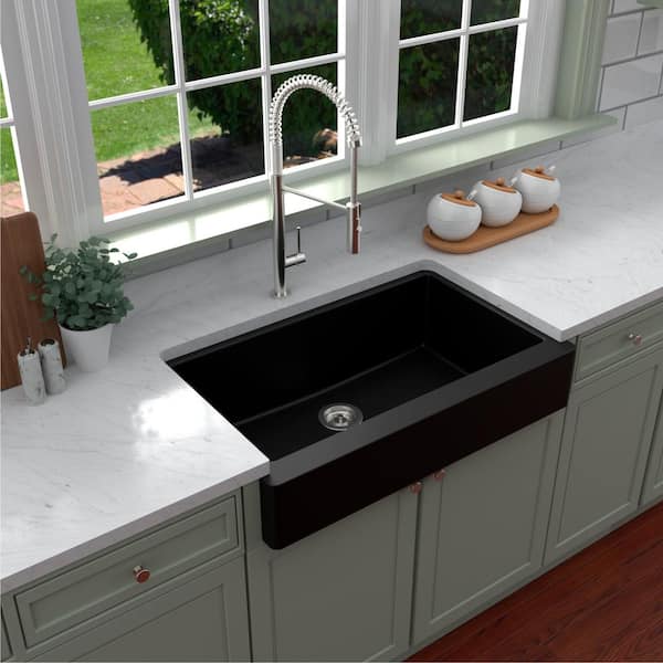 Karran Retrofit Farmhouse/Apron-Front Quartz Composite 34 in. Single Bowl Kitchen Sink in Black