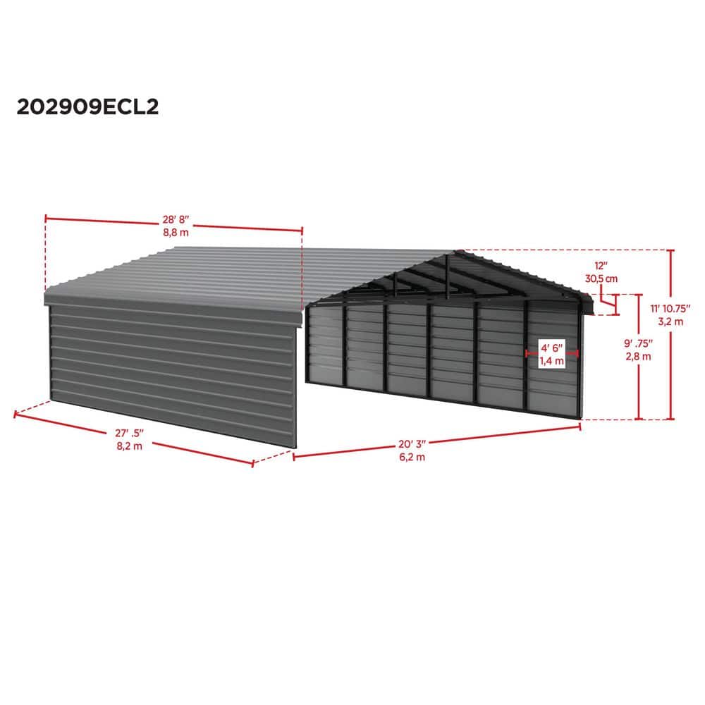 Eggshell Steel Carport Kit with Black Frame, 20 ft x 29 ft