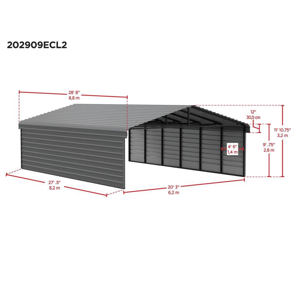 Charcoal Steel 20 ft x 29 ft Carport Kit with Enclosure