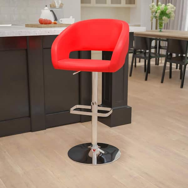 Flash Furniture Contemporary Cozy Mid-Back Red Vinyl Adjustable Height  Barstool with Chrome Base