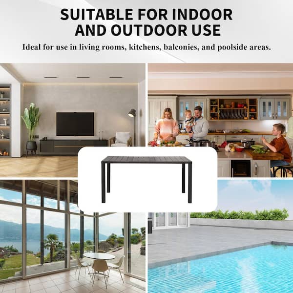 62 in. W Rectangular Metal Outdoor Dining Table with Umbrella Hole