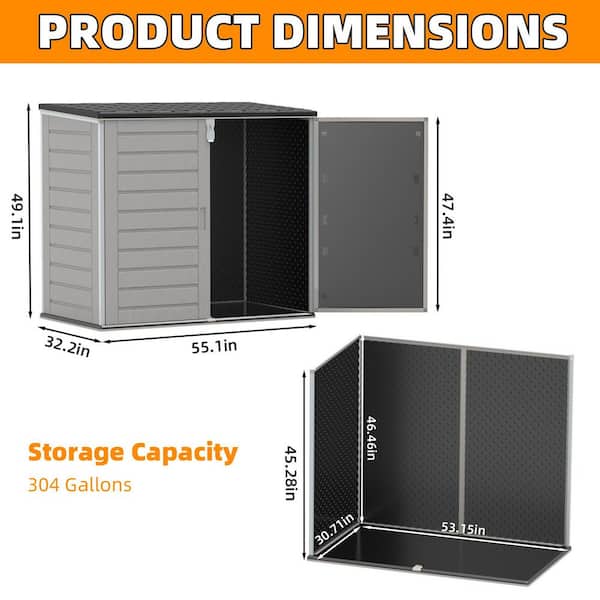 BTMWAY 4.6 ft. x 2.7 ft. x 4.1 ft. 304 Gal. Gray Resin Deck Box