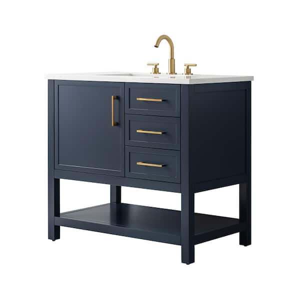 Arlo 36 in. W x 22 in. D x 34 in. H Bath Vanity in Indigo Blue with Engineered Stone Top in Ariston White w/ White Sink