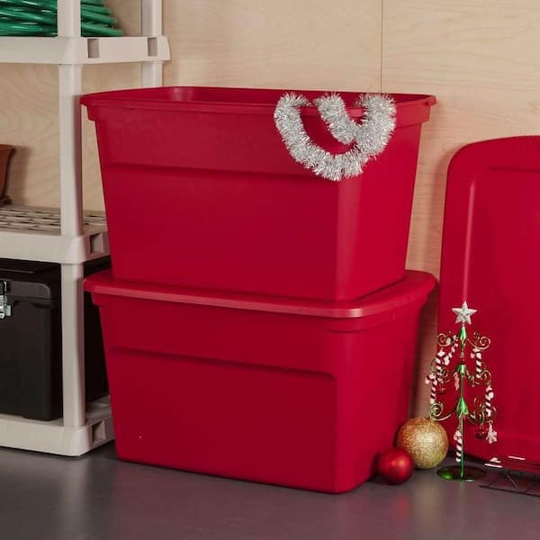 Sterilite Heavy Duty 30 Gal. Stacking Seasonal Storage Bin, Red 18