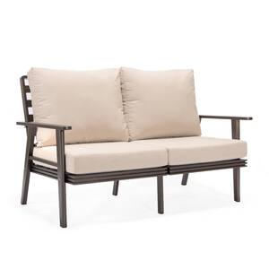 Walbrooke Brown 1-Piece Metal Outdoor Loveseat with Beige Cushions