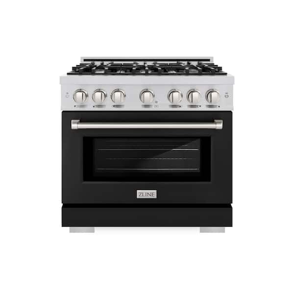ZLINE Kitchen and Bath Select 36 in. 6-Burner Gas Range with Gas Convection Oven in Stainless Steel and Matte Black Door