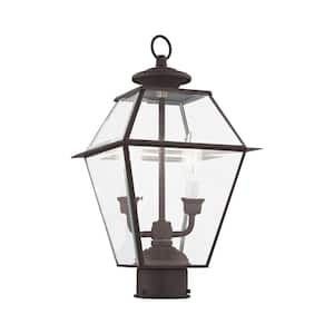 Ainsworth 16.5 in. 2-Light Bronze Solid Brass Hardwired Outdoor Rust Resistant Post Light with No Bulbs Included