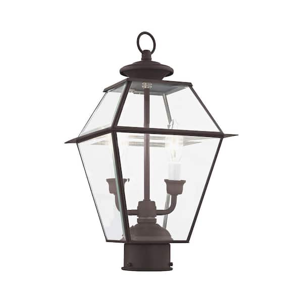 AVIANCE LIGHTING Ainsworth 16.5 in. 2-Light Bronze Solid Brass Hardwired Outdoor Rust Resistant Post Light with No Bulbs Included
