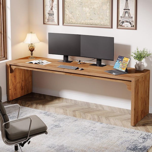 78.7 in. Rectangle Brown Wood Computer Desk, Wooden Long Desk Double Desk Workstation, 2-Person Desk for Home Office