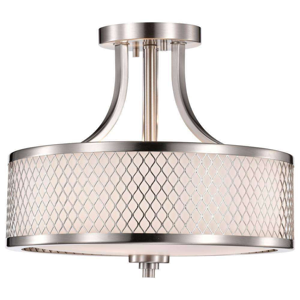Elegant Art Deco Inspired 12" Drum Semi-Flush Light in Brushed Nickel