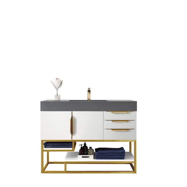 James Martin Vanities Columbia 48.0 in. W x 19.5 in. D x 36 in. H Bathroom Vanity in Glossy White with Dusk Grey Glossy Composite Top